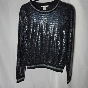 K Jordan Black Sequin Sparkle Long Sleeve Top Women's Medium M Bling Evening